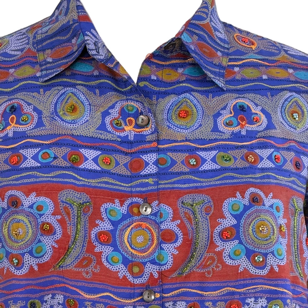 Chico’s Silk/Rayon, Beaded Women's Top - Picture 2 of 11